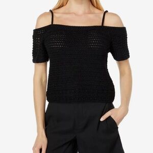 Vince Black Crochet Short Sleeves Open Shoulder Womens Top Size Small Organic